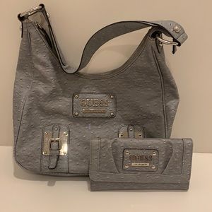 Gray Guess handbag and matching wallet